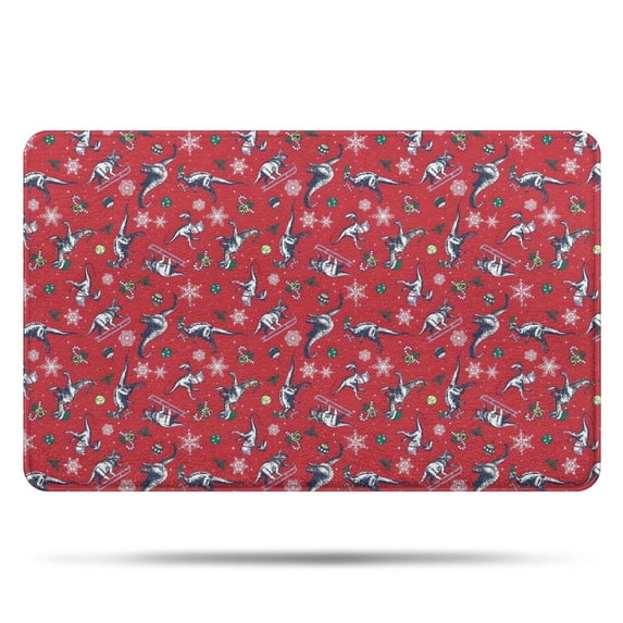 Red Cartoon Dinosaurs Snowflakes Pattern Bathroom Rugs Mat,Non Slip Microfiber Bathroom Rug,Rubber Backing,Soft Bathroom Mats for Bathroom Floor,Tub and Shower,20x32in(50x80cm)