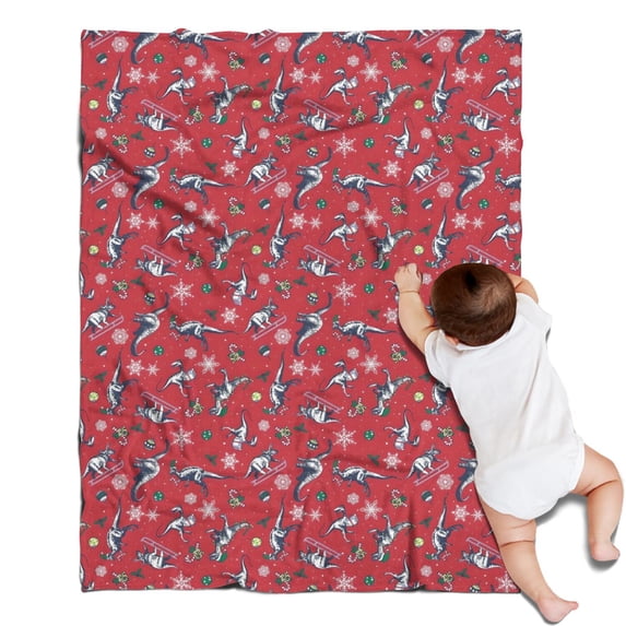 Red Cartoon Dinosaurs Snowflakes Pattern Blanket,Comfortable Soft Flannel Throw Blanket,All Season,Warm Lightweight Blankets for Sofa Bed Couch Living Room Chair,30"x40"