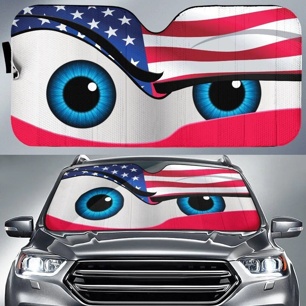 Red Cartoon Eyes Car Sunshade Custom Black Color Car Sunshades