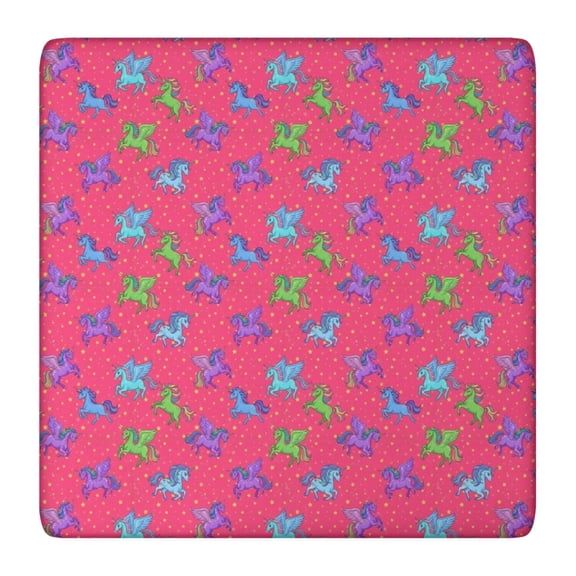 Red Cartoon Unicorn Pattern Square Fitted Tablecloth with Elastic Edge,Square Table Cover,Washable Elastic Table Cover for Home Kitchen Party Decor 36"x36"