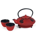 thumbnail image 1 of Red Cast Iron Tea Set- Teapot, Two Cups & Trivet, 1 of 1