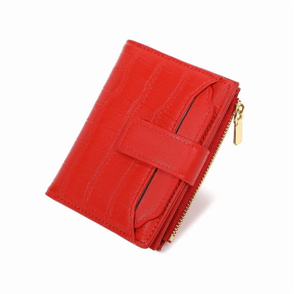 Red Casual Luxury Trifold Wallet for Women - Crocodile Embossed Vegan PU Faux Leather, Water Resistant Lightweight with Coin Pocket & ID Window,Size