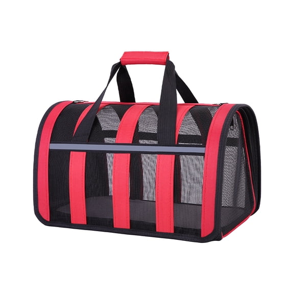 Red Cat Dog Soft Carrier Bag - Foldable Travel Crate For Small Medium Pets Under 15 Lbs