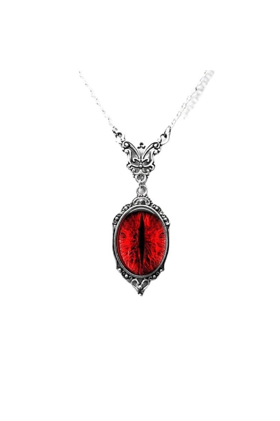 Red Cat Eye Necklace Charm Dragon Eyes Photo Glass Cabochon Pendant Handmade Choker Chain Necklaces Women Men Jewelry