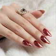 Red Cat Eye Press on Nails Almond, Classic Red Medium Handmade