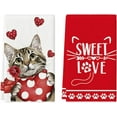 thumbnail image 1 of Red Cat Heart Scarf Sweet Love Valentine''s Day Kitchen Towels Dish Towels, 18x26 Inch Anniversary Wedding Decoration Hand Towels Set of 2, 1 of 6