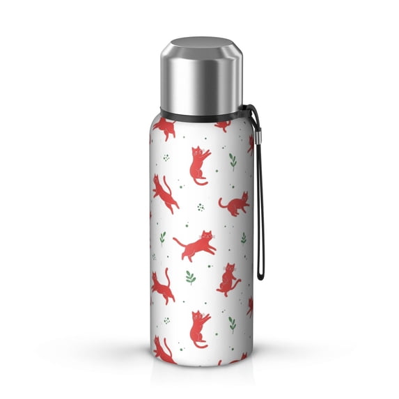 Witite Pattern Red Cat and Leaf White Pattern Insulated Coffee Thermos, Vacuum ...