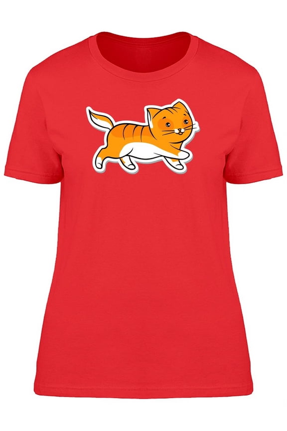 Red Cat Walking Sticker T-Shirt Women -Image by Shutterstock, Female Small