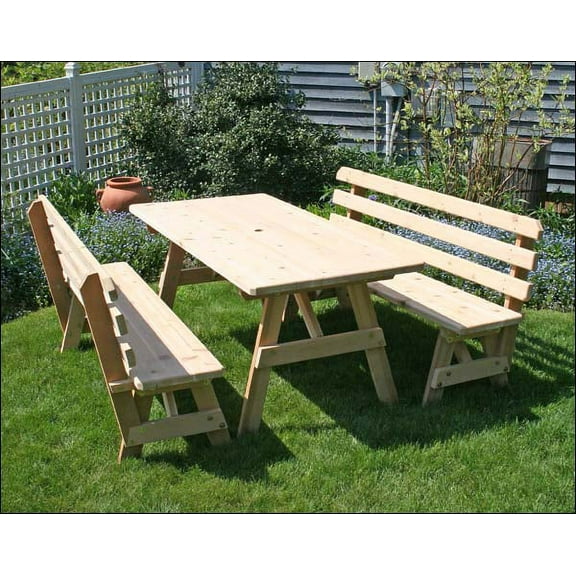 Red Cedar 32" Wide 4' Picnic Table with (2) 4' Backed Benches