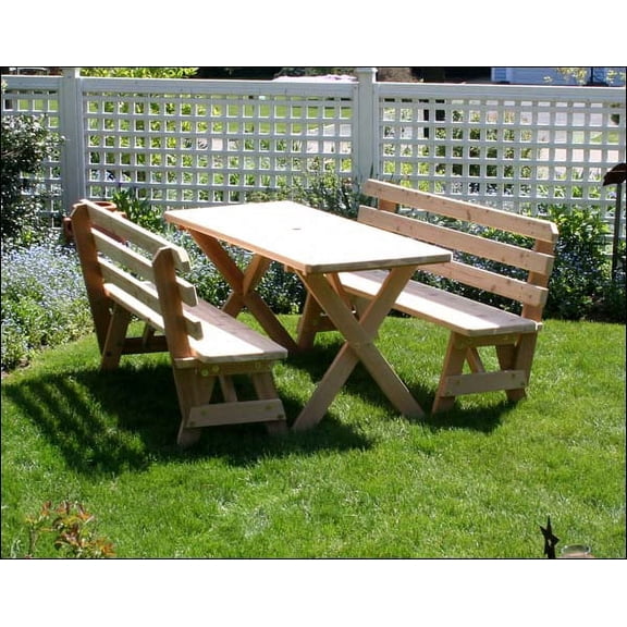 Red Cedar 32" Wide 5' Cross Legged Picnic Table with (2) 5' Backed Benches