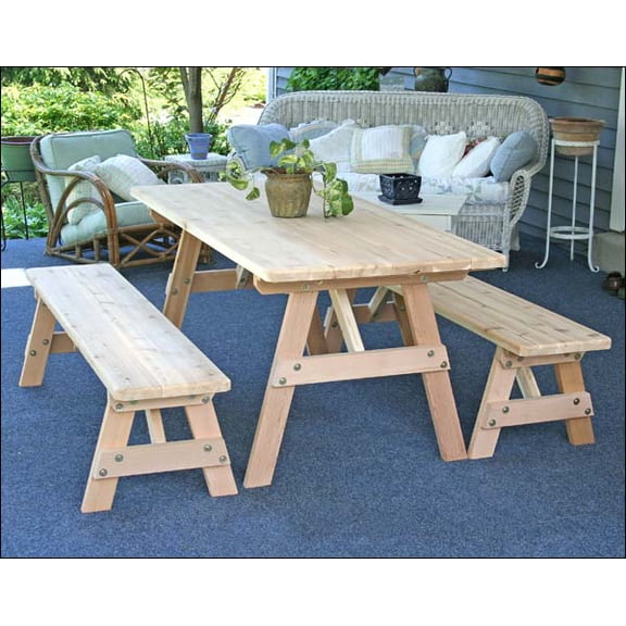 Red Cedar 32" Wide 5' Picnic Table with (2) 5' Benches