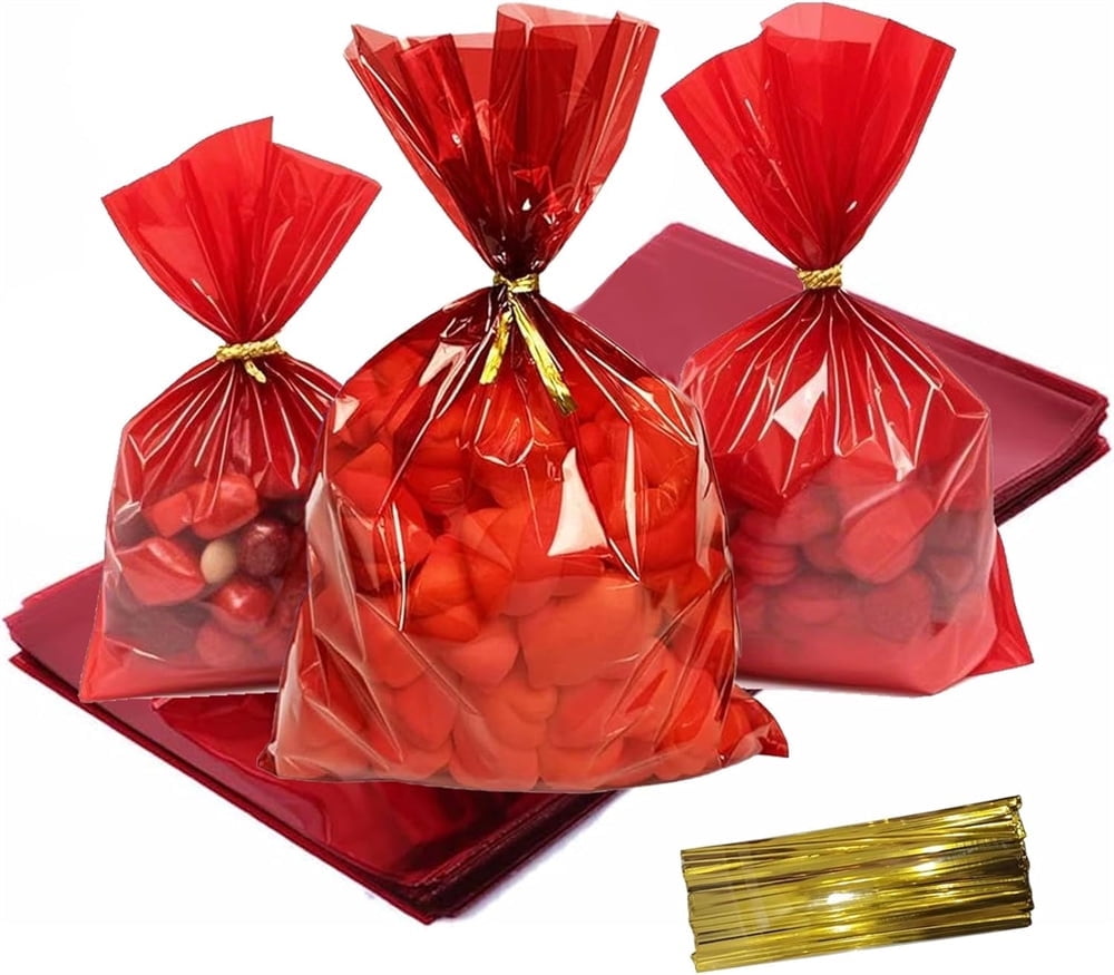 50PCS Christmas Cellophane Goody Bags, Xmas Cello Candy Bags with