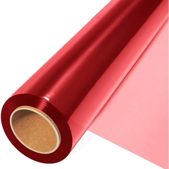 Red Cellophane Wrap Roll (100 Ft. Long X 17.5 in. Wide) - 2.5 Mil Thick Transparent Red Cellophane Wrapping Paper, Colored Cellophane Wrap for Gift Flower Basket Decoration