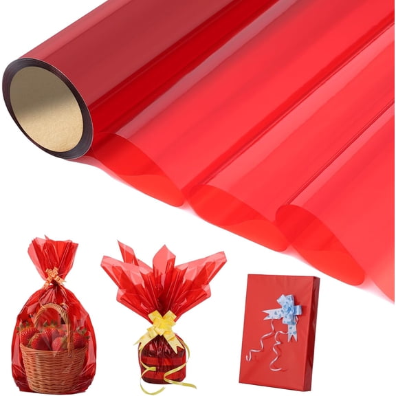 Red Cellophane Wrapping Paper, 16" x 100' 3Mil Flower Floral Wrap Paper for Bouquet, Waterproof Flower Wrap for Birthday, Wedding Gift Wrapping