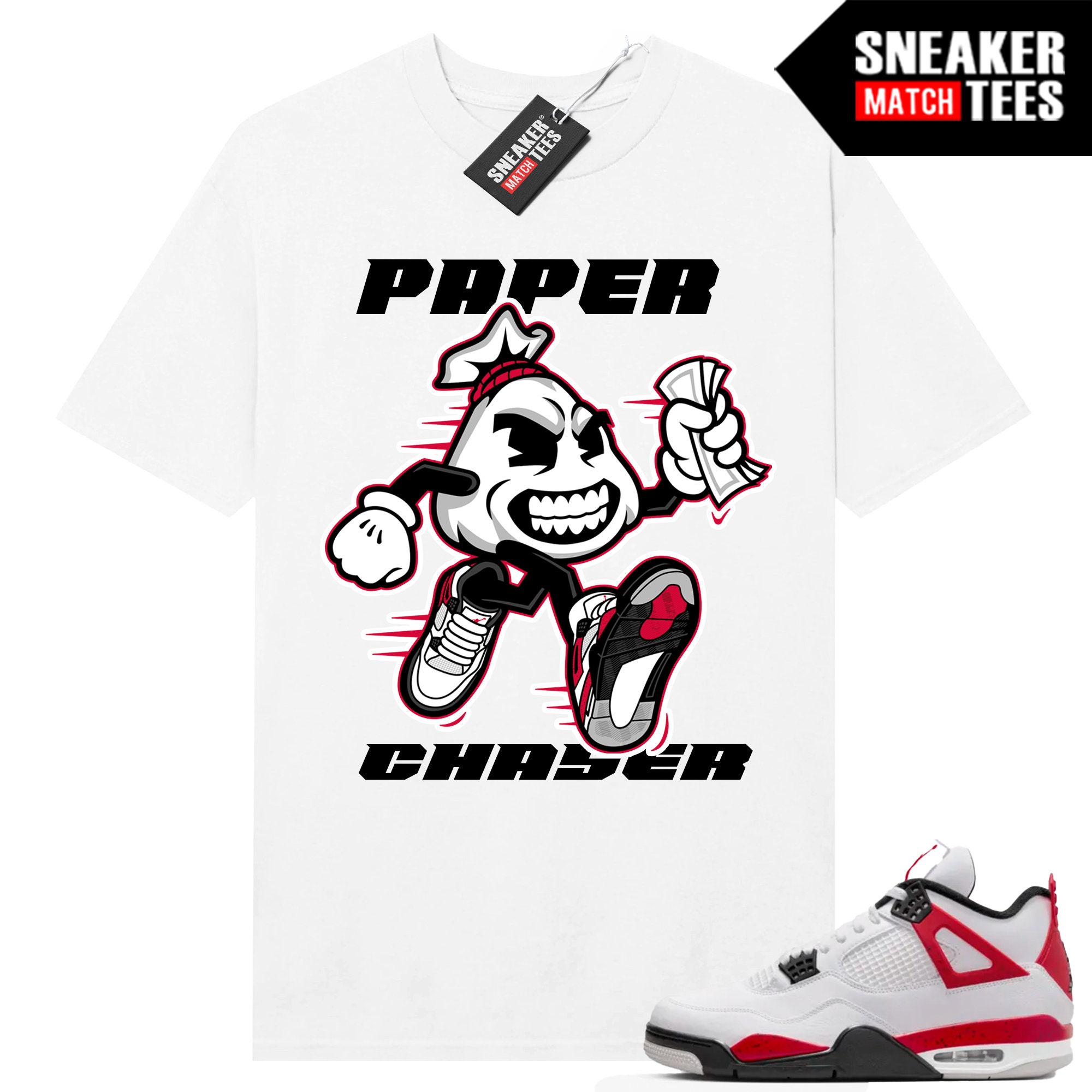 Red Cement 4s to match Sneaker Match Tees White "Paper Chaser