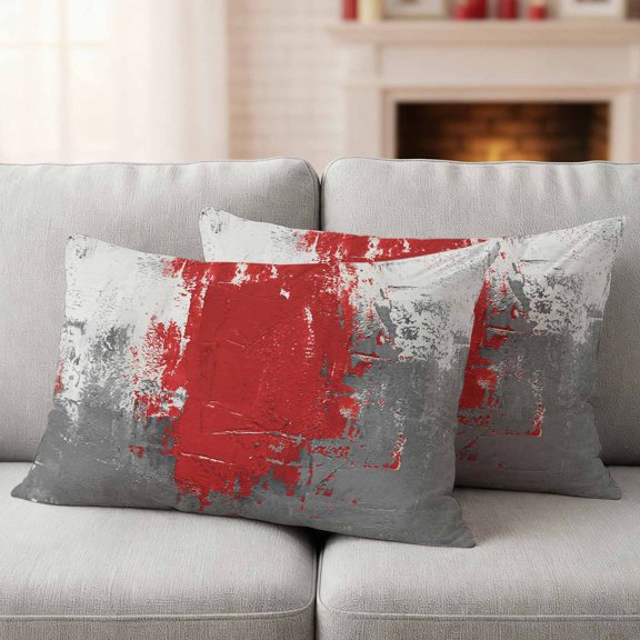 Red Cement Gray Outdoor Waterproof Throw Pillow Covers 20x12 Set of 2, Modern Abstract Art Red Decorative Pillowcases Cushion Pillowcase for Couch Sofa Patio Outside Pillow Protector
