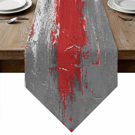 Red Cement Gray Table Runner Linen Burlap Table Runner 70 Inches Long Modern Abstract Art Red Dresser Scarves for Kitchen Island Coffee Dining Room Party Wedding Banquet Holiday Decoration 13"x70"