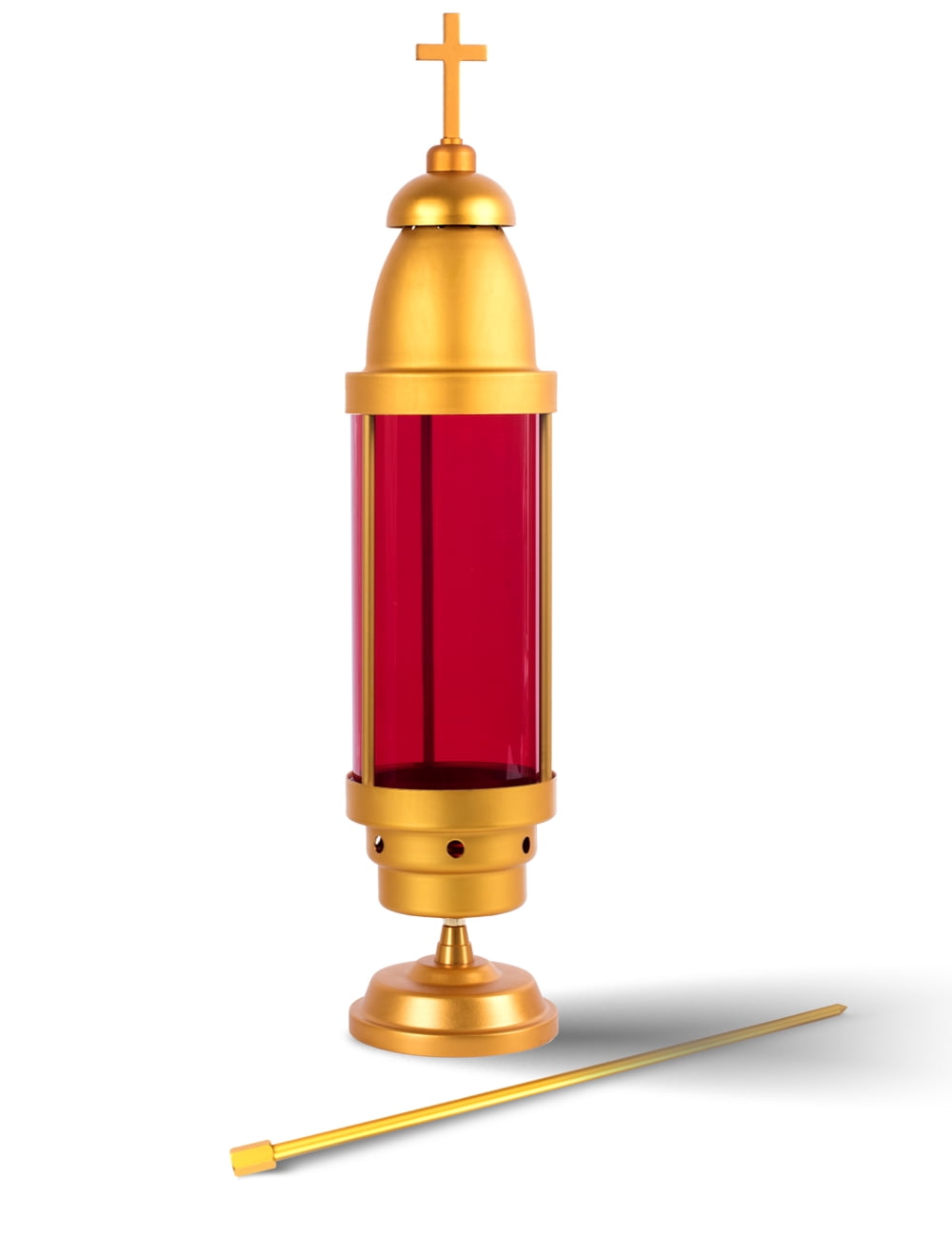 Red Cemetery Light with Gold Dome,Grave candle,Latin Cross Cemetery