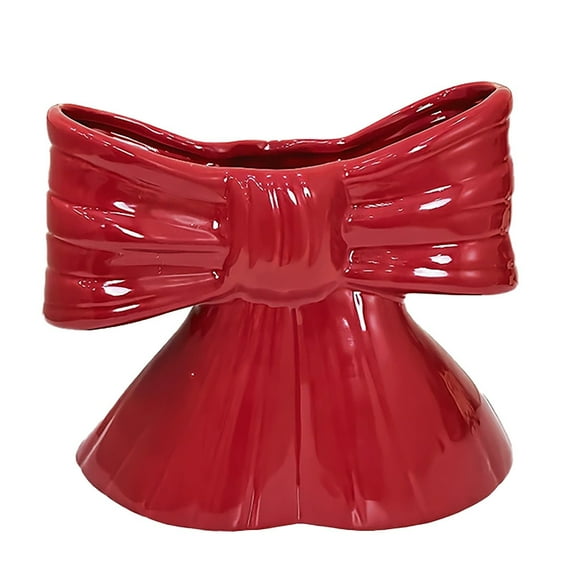 Red Ceramic Bow Vase for Centerpieces Minimalist Farmhouse Vase Flowers Tulip Pampas Grass Vase Flower Vase Modern Home Decor Vase Cute Decorative Vase for Table Bathroom Shelf