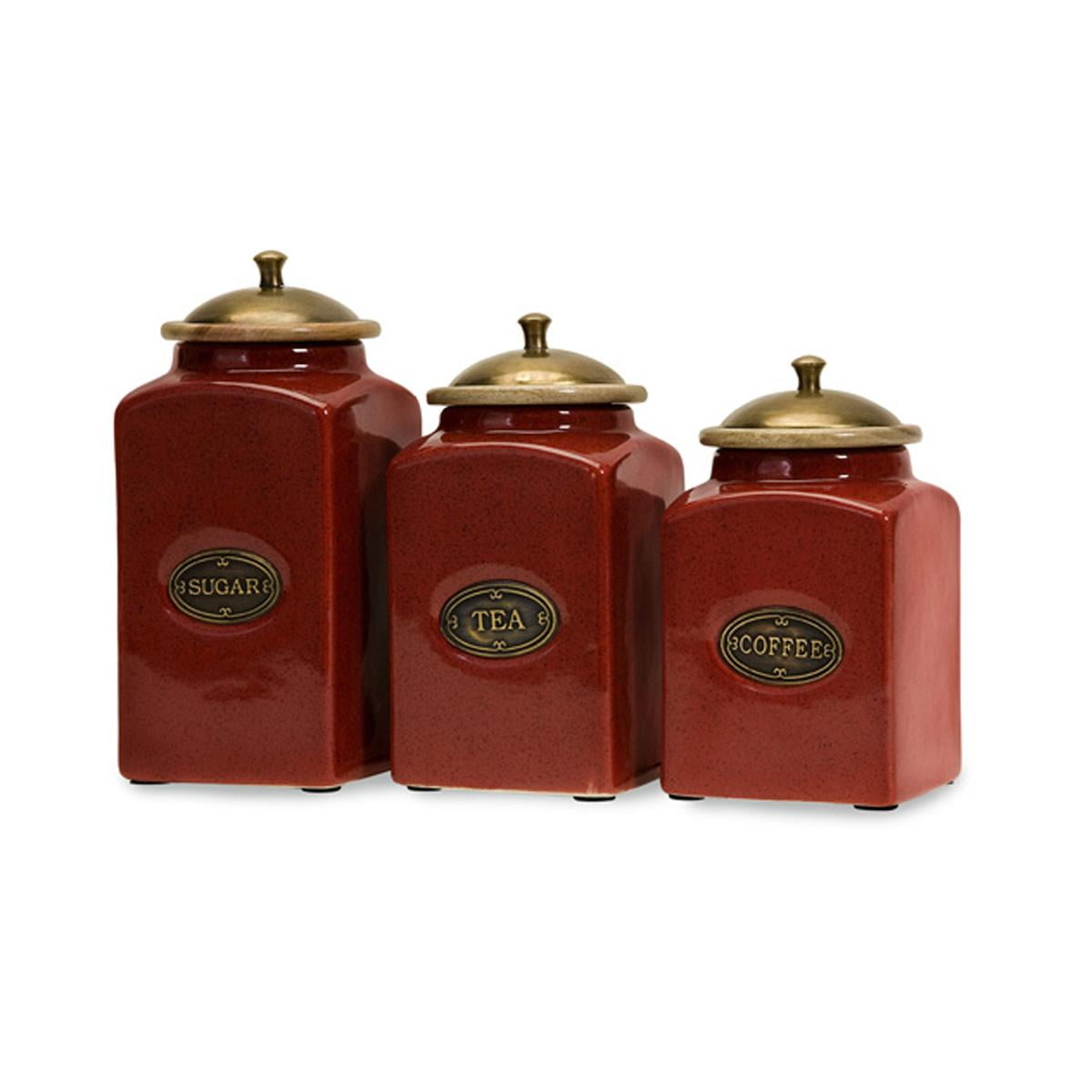 Red Ceramic Canisters Set of 3