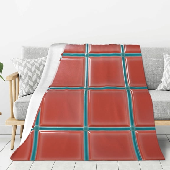 Red Ceramic Pattern Lightweight Plush Fuzzy Cozy Soft Blankets 40"X30"