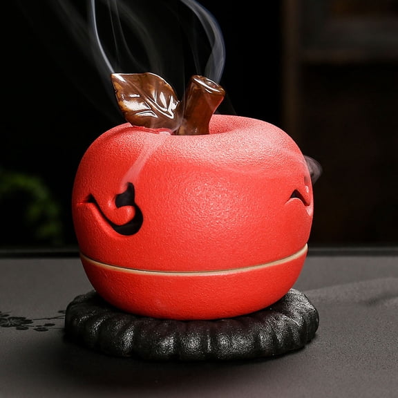 Red Ceramic Peace Incense Burner, Decorative Home Incense Container, Tabletop Incense Holder, Elegant Home Decor for Living Room & Bedroom, Durable Ceramic Material, Red, 3.86*3.93in