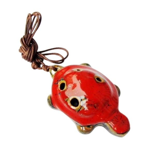 Red Ceramic Turtle Flute, 6-Hole Wind Instrument With White Porcelain Finish For Kids, Music Beginners And Home Decor