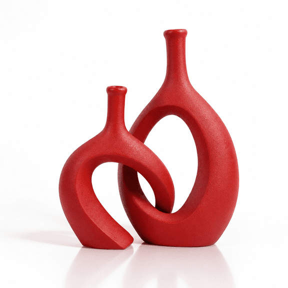 Red Ceramic Vase Set, Modern Boho Decor Snuggle Design for Living Room Bedroom Coffee Table