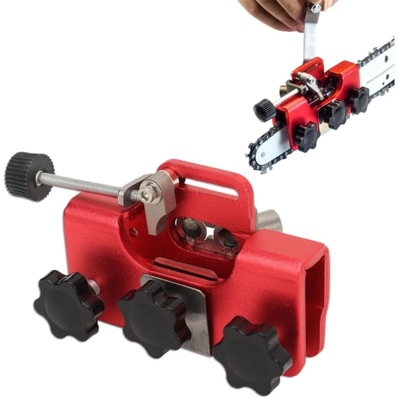 Red Chainsaw Sharpener Hand Crank Kit, 30 Degree Manual Chainsaw Sharpening Jig with Two Fixed Sharpening Holes