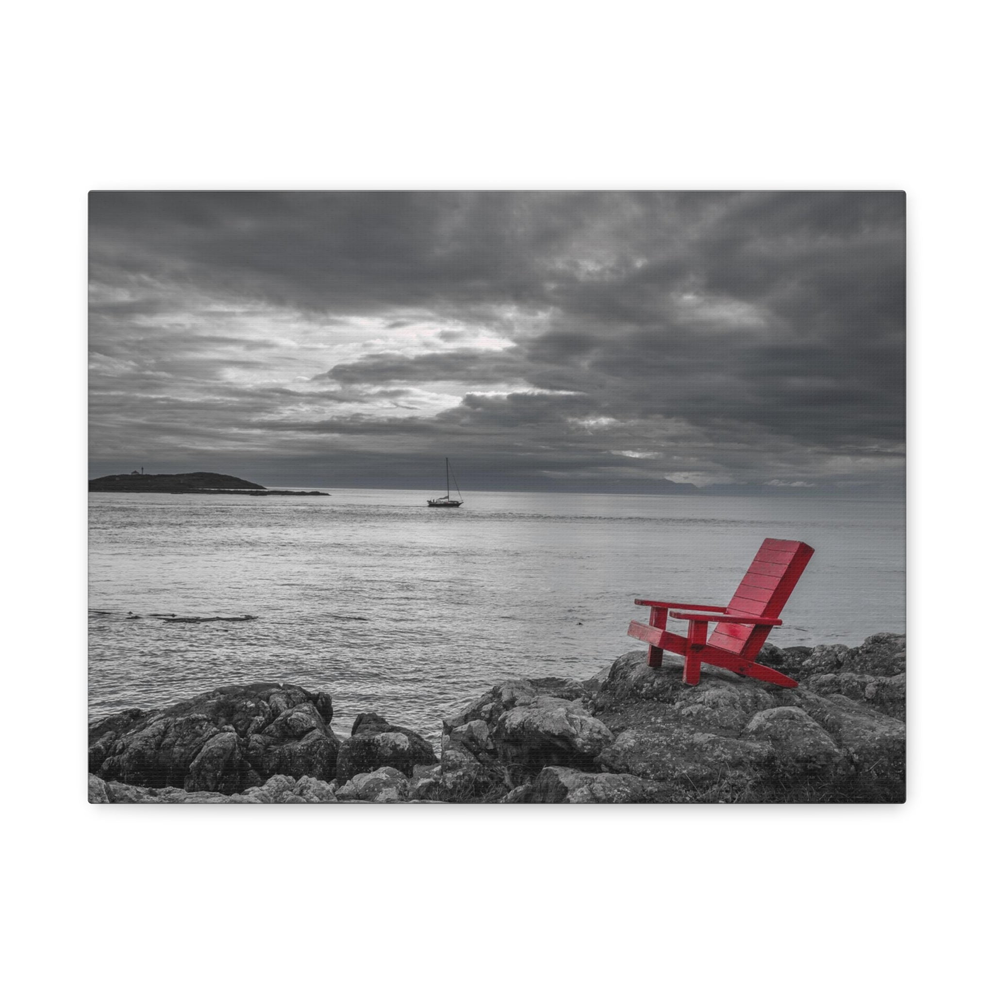 Red Chair On Ocean Side Rocks Ocean Canvas Wall Art for Home Decor ...