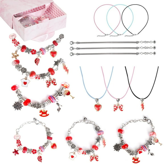 Red Charm Bracelet Making Kit TeqHome Jewelry Making Kit Trendy Stuff DIY Crafts with Gift Box for Teen Girls Gifts Birthday 5 6 7 8 9 10 11 12 Years Old