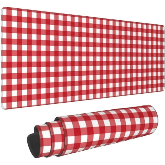 Red Checkboard Large Mouse Pad 31.5 x 11.8in Gaming Keyboard Mouse Mat Desk Keyboard Pad for Work, Play, Office, Home with Non-Slip Rubber Base Stitched Edges