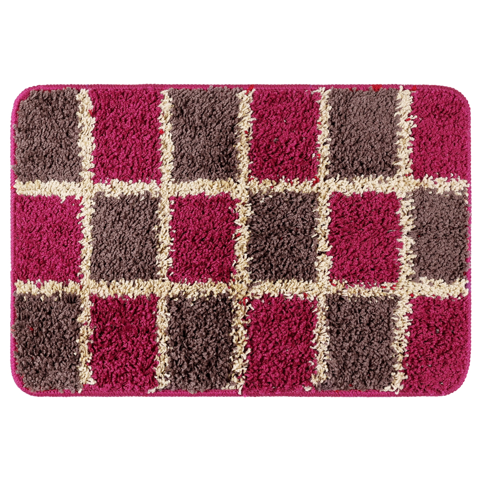 REGALWOVEN Floral Bath Mat Washable Bath Carpet for Bathroom Red Checked 16" x 24"