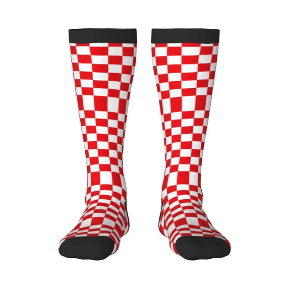 Red Checkerboard Pattern Knee High Socks for Women Long Leg Warmers Socks