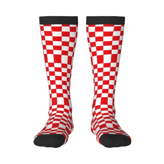 Red Checkerboard Pattern Knee High Socks for Women Long Leg Warmers Socks