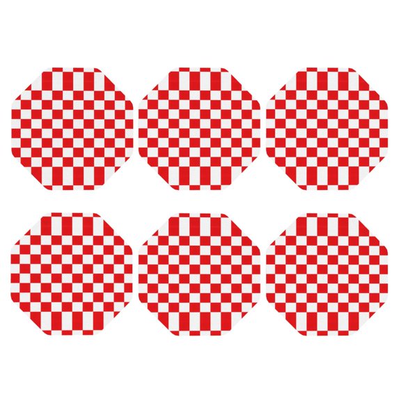 Red Checkerboard Pattern Leather Drink Coasters for Drinks (6 Pack) for Tabletop Protection Octagon