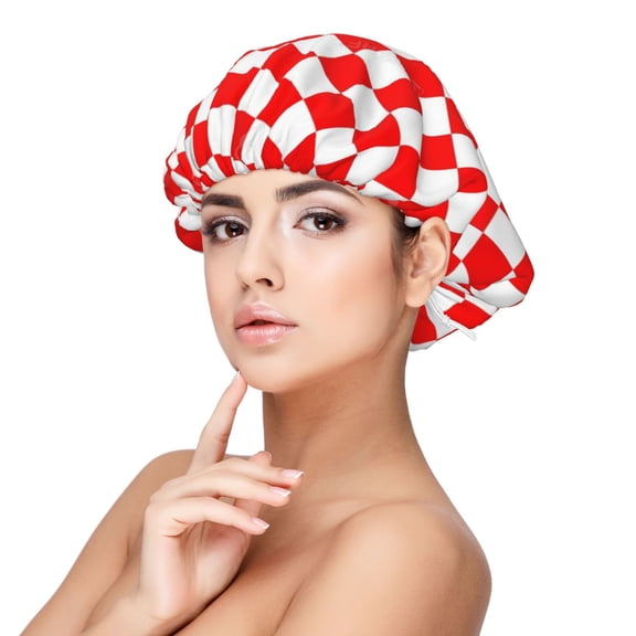 Red Checkerboard Pattern Satin Bonnet Adjustable Hair Bonnet For Sleeping Hair Bonnets For Women Curly Natural Hair