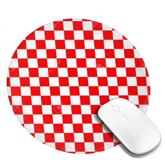 Red Checkerboard Pattern Small Round MousePad 7.9x7.9 Inches Non-Slip Rubber Base MousePad for Office Laptop Computer