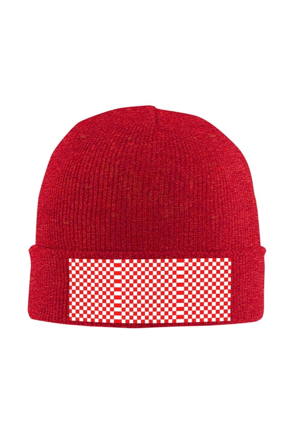 Red Checkerboard Pattern Winter Beanie Hats for Men Women Warm Cozy Knitted Cuffed Skull Cap Red