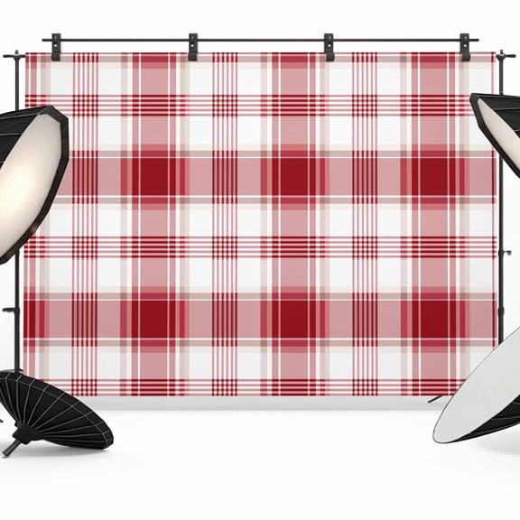 Red Checkered Backdrop for Photoshoot, Photography Photo Studio Background Wall Backdrop, Red White Plaid Farmhouse Back Drop Banner Panel for Portraits Wedding Party Live Streaming Decor 12x8Ft