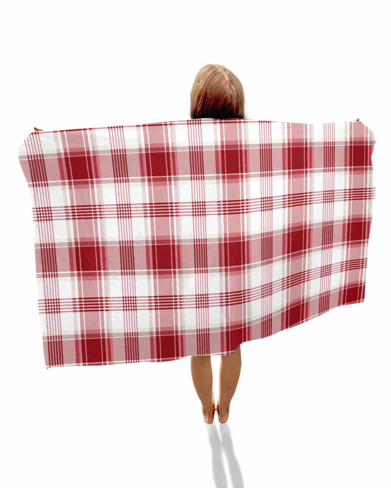 Red Checkered Beach Towels Oversized Super Absorbent, Red White Plaid Farmhouse Lightweight Bath Towel Quick Dry Sets For Bathroom/Pool/Rv Camping/Beach Play/Gym Room/Picnic 23"x47"