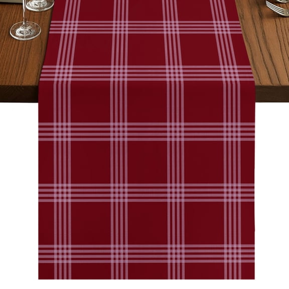 Red Checkered Burlap Cotton Table Runner 13x36 Inches Short, Farmhouse Buffalo Plaid Modern Farmhouse Table Runners, Outdoor Dining Tablecloths Decor for Baby Shower/Party/Wedding