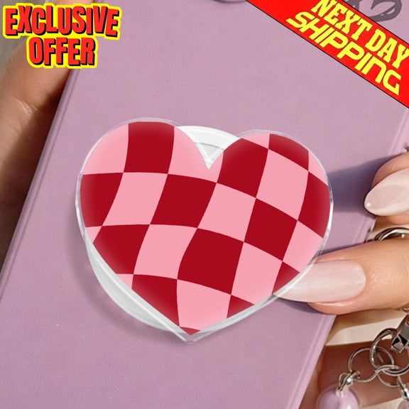 Red Checkered Heart MagSafe Phone Grip, Cute Y2K Coquette Magnetic Phone Holder, Pink Gingham Popgrip, Gift For Her HA16
