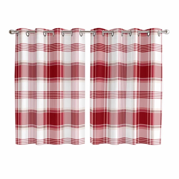 Red Checkered Kitchen Curtains 63 Inch Length, Red White Plaid Farmhouse Grommet Top Bedroom Living Room Curtains, Light Filtering Cafe Curtain Drapes 2 Panels Set 104''x63''
