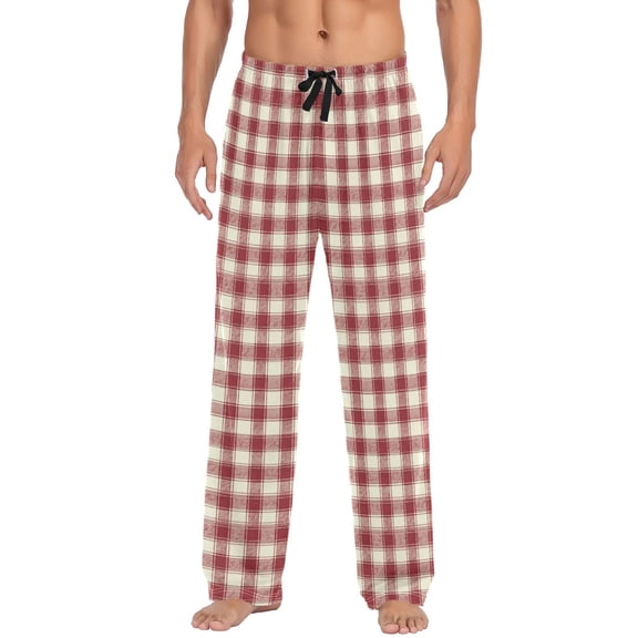 Red Checkered Men's Pajama Pants Lightweight Pjs Bottoms Sleepwear Bottom Pants with Pocket Drawstring