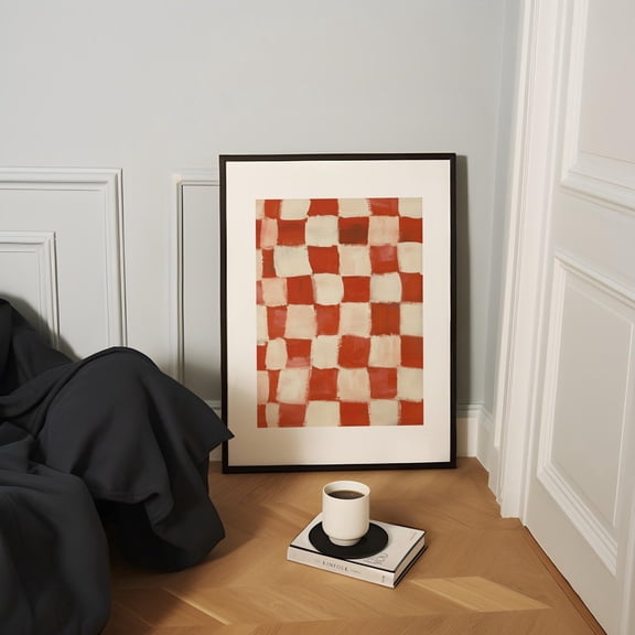 Red Checkered Poster Retro Kitchen Aesthetic Wall Art, Unframed Paper Poster 8x10in