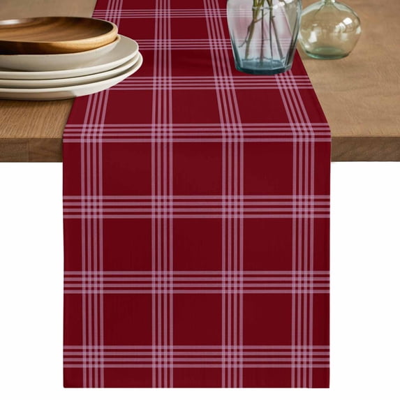 Red Checkered Short Table Runner 60 Inches Long, Farmhouse Buffalo Plaid Modern Cotton Linen Table Runners Dresser Scarves, Fabric Tabletop Scarf Furniture Cover for Home Dinner Party Decor 13"x60"