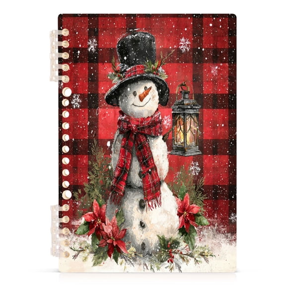 Red Checkered Snowman Notebook College Horizontal Grid Paper Ink Spill Resistant Water Resistant Cover 8.3x5.7x0.4in