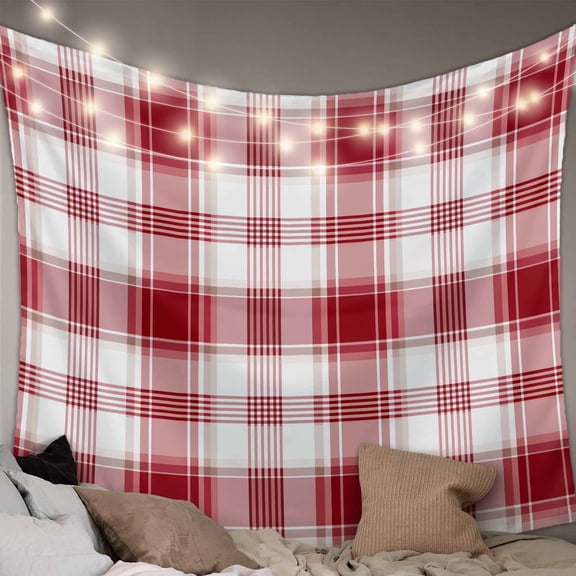 Red Checkered Tapestry for Bedroom Wall Hanging Tapestry, Red White Plaid Farmhouse Ceiling Backdrop Tapestries Poster Blanket Wall Decor for Teens Room Living Room Dorm 55" x 73"