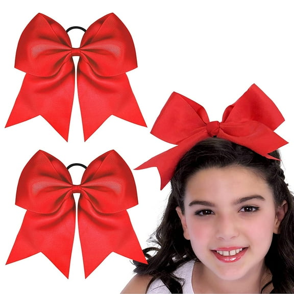 Red Cheer Bows Bulk Large Hair Bows Breast Cancer 8inch for Toddler Girls Jumbo Cheerleading Ponytail Holder Team Gifts for Teen Hair Ribbons Softball Cheerleader Pack of 2
